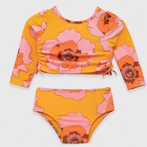 Gap Baby Girl Bright Floral Rash Guard Two-Piece Long Sleeve Swimsuit